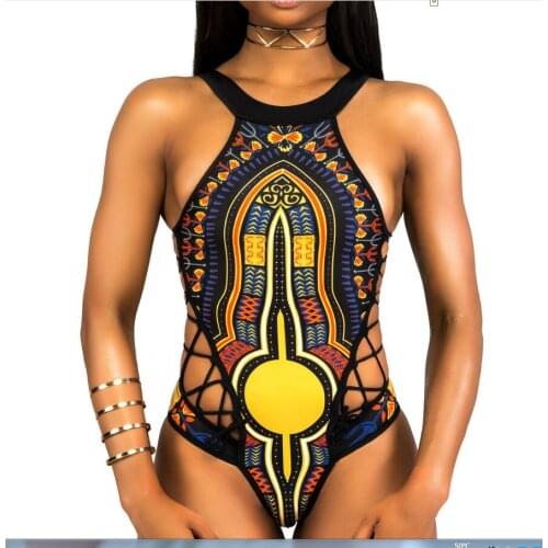 Printed One Piece Swimsuit Strappy Zip Up Triangle Bikini National Style Sexysummer Swimwear Backless Designer Bathing Suits
