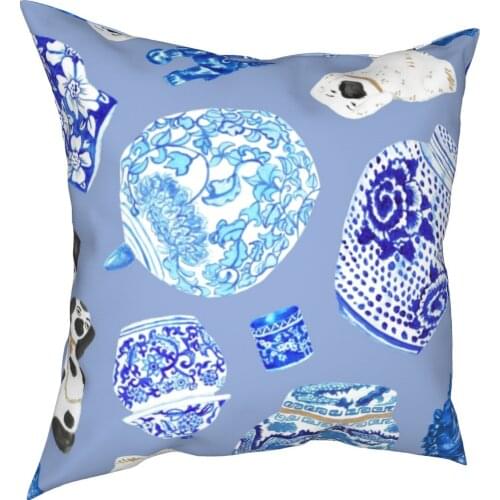 Chinoiserie Delft Blue Chinese Pillowcase Soft Polyester Cushion Cover Decorative Pillow Case Cover Sofa Dropshipping 45X45cm