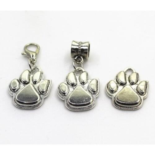Hot Selling 30pcs silver dog paw charms lobster clasp dangle charms DIY bracelet&bangle hanging charms jewelry accessory