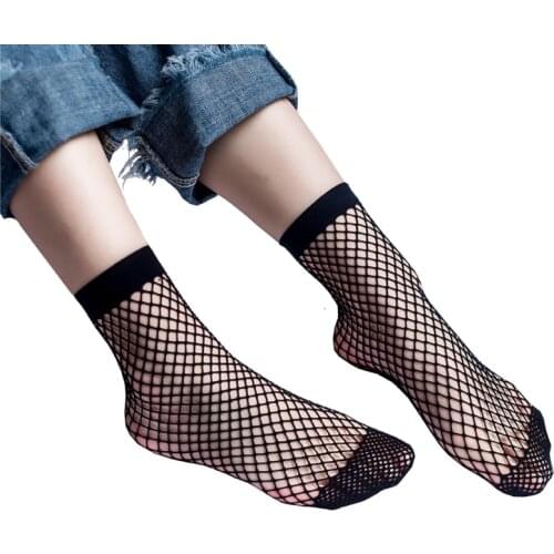 Hot Sale 1 Pair Black White Sexy Look Through Wild Fishnet Hollow Mid Calf Fashion Short Socks Womens Clothing Accessories