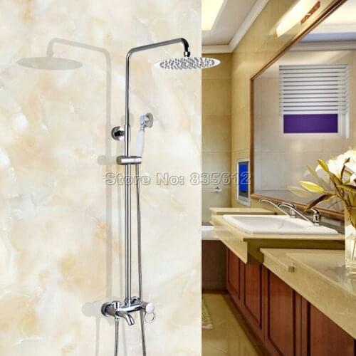 Chrome Finish Contemporary Bathroom 8 inch Rainfall Shower Rain Faucet Set with Bathtub Mixer Tap + Handheld Spray Wcy333