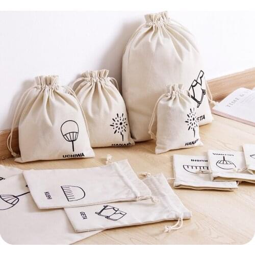 Custom natural cotton pouch/cotton drawstring bag for jewelry with screen printing logo