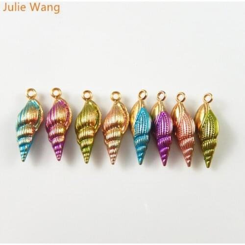 Julie Wang 16PCS Mixed Color DIY Women Favor Jewelry Accessory Metal Alloy Enamel Bracelet Ankle Conch Shape Charms Pendant