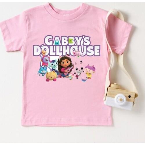 Kawaii Girls T-shirts Gabbys Doll House Cartoon Print Childrens Tshirt Summer Vogue Tee Girls Clothes White Camisole Tops