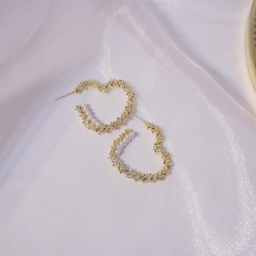 Korea Fashion Jewelry 14k Real Gold Plated Love Shaped Pearl Luxury Earrings for Woman Shine Holiday Daily Simple Earring