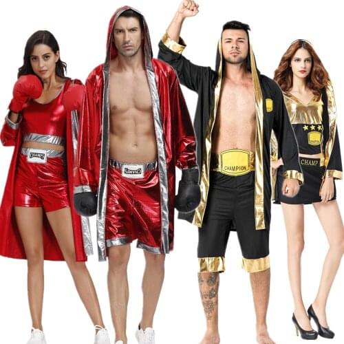 Halloween Carnival Cosplay Boxing Costume Adult Champion Boxer Robe with Gold Belt Suits Cosplay Cool Style Boxing Match Uniform