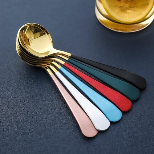 European style cute simple stainless steel spoon household spoon spoon childrens creative small spoon rice spoon dessert spoon