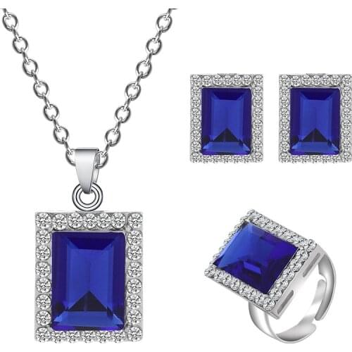 Fashion Austrian Crystal Pendant Necklace/Earring/Adjustable Ring Set Women Silver Color Shining Bride Wedding Jewelry Sets