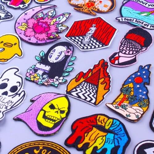 Cartoon Anime Faceless Man DIY Embroidery Patch For Clothes Rainbow Love Patches For Cloth Punk Embroidered Patches For Jacket