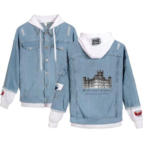 New France Style Mens Distressed Destroyed Downton Abbey print Skull Biker Blue Denim Jacket Size XXS-4XL