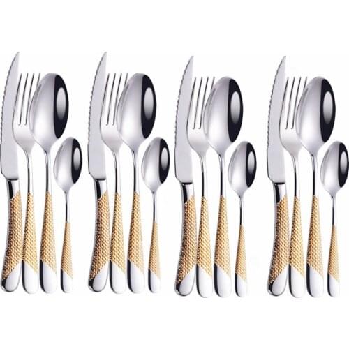 Gold Cutlery Kitchen Tableware Stainless Steel Cutlery Set Spoon Fork Knife Set Dinnerware Golden Cutlery Mirror Dinner Set
