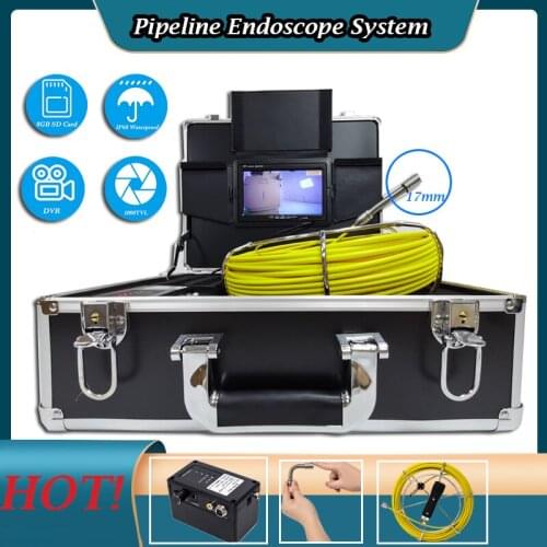 17mm New Industrial Drain Pipe Inspection Camera 20m Sewer Check Cleaner Pipeline Endoscope System With 7inch Monitor And DVR