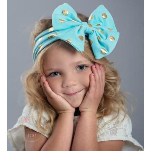 2015 New girl bronzing dot Big Bow Turban Headwrap kidscotton Turban Headband girl Top Knot Headwrap 10PCS/LOT