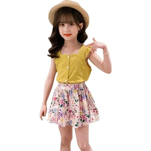 Girls Clothes Vest + Floral Skirt Clothing For Girls 2021 Newest Clothes For Teenage Girls Summer Kid Clothes 6 8 10 12 14
