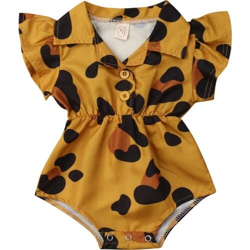Wholesale Summer Lovely Baby Girl Romper Leopard Heart Print Short Sleeve Jumpsuit Cotton Outfit Sunsuit Clothing