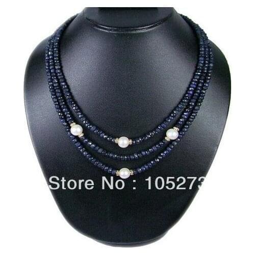 Gorgeous Gem Stone Jewelry Natural Genuine Freshwater Pearl Necklace 3Rows 3-6mm 18-20'' Wholesale New Free Shipping