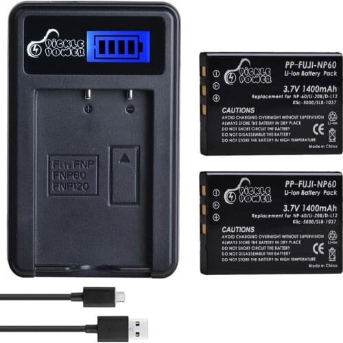 1400mAh NP-60 NP 60 NP60 Battery + LCD USB Charger for Samsung SLB-1037 for Fujifilm NP-60 Kodak KLIC-5000
