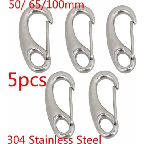 304 Stainless Steel Egg Shape Spring Snap 50/ 65/ 100mm Multifunctional Hook Quick Link Carabiner 10/ 5pcs