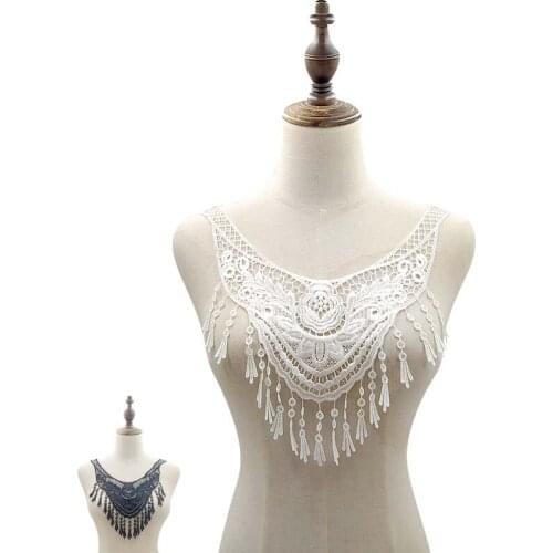 Luxury Water soluble Embroidered black white lace fabric sewing DIY trim applique Ribbon collar dress wedding cloth Accessory