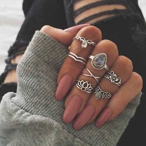 RscvonM 7pcs/set Fashion Vintage Punk Midi Rings Set 2018 Antique silver Color Boho Female Charms Jewelry Knuckle Ring For WOMEN