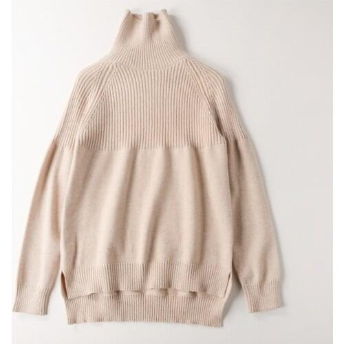 Wool Sweater Stretch Knit Sweater Fashion High Neck Loose Solid Color Sweater Pullover 2021 Autumn Winter Womens New Style
