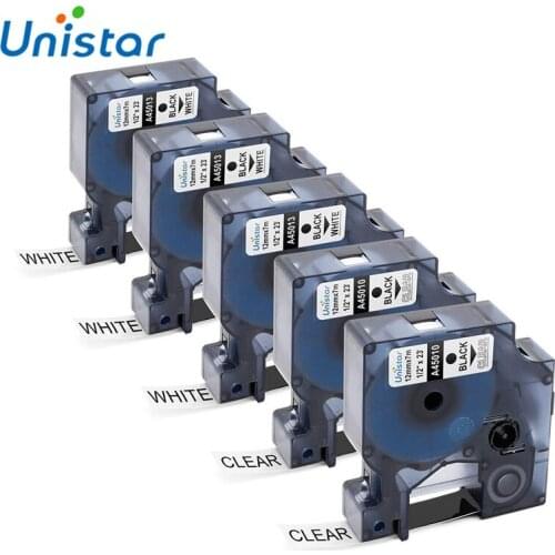 Unistar Label Tape 45010 45013 4501S0720530 Compatible for DYMO LabelManager 160 Clear White 1/2 Inch x 23 Feet 5 Cartridges