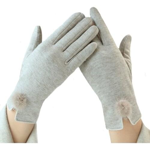 New Women Winter Warm Touch Screen Thin Fleece Not Bloated Hairball Elegant Female Windproof Cycling Drive Mittens Gloves