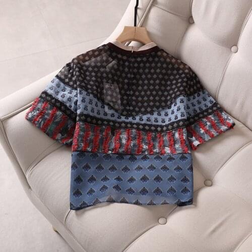 Vintage Summer Women T-Shirt Ethnic Colorful Top Contrast Color Tassel Casual Holiday T-Shirts 2021