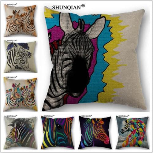 WJY4102 Color zebra geometric stripes Linen Cotton Pillowcase 18x18inch Custom Zippered Cushion Pillow Cover 45x45cm Pillowcase