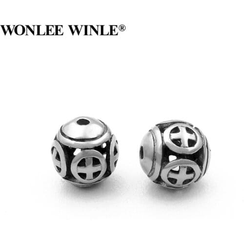 Wonlee Winle Stainless Steel 2mm Hole Retro Round Hollow Cross Bead Charm For DIY Men Bracelet Jewelry(Without Bracelet)