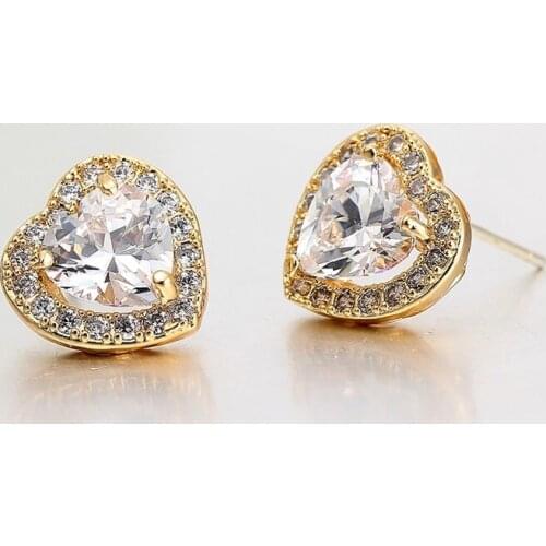 4 Colors Desinger White Gold Color Peach Heart Zircon Pave CZ Stud Earrings for Women Luxury Jewelry 2016 bijou Femme