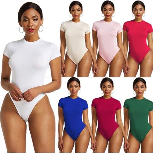 2021 Sexy Bodycon Women Bodysuit Short Sleeve O Neck Open Basic White Black Red Overalls Women Body Top Skinny Rompers Female