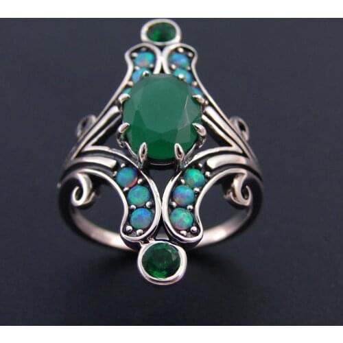 Fine 100% 925 Sterling Silver Jewelry Women Rings For Women Jewelry Green Stone Bands Wedding Ring Party Jewelry