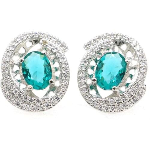 17x13mm Beautiful Star Shape Created Rich Blue Aquamarine Red Blood Ruby CZ For Ladies Daily Wear Silver Earrings Wholesale