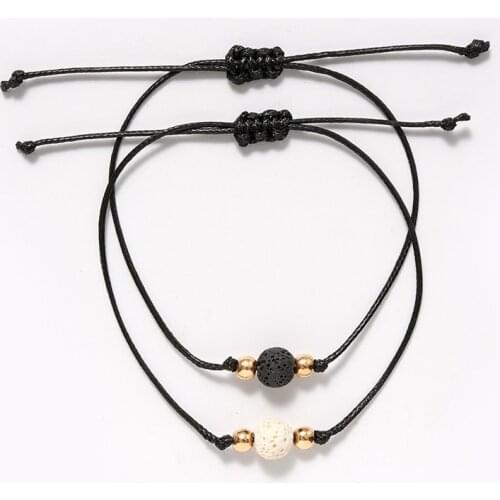 2pcs/set Stone Heart Infinity Charm Bracelets Handmade Black Red String Braided Couple Bracelet for Men Women Jewelry Wish Card