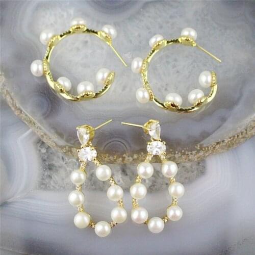 5pair/lot Fashion plated pearl earring ,plated copper cute shape hoops stud,new women love pearl earrings wholesale
