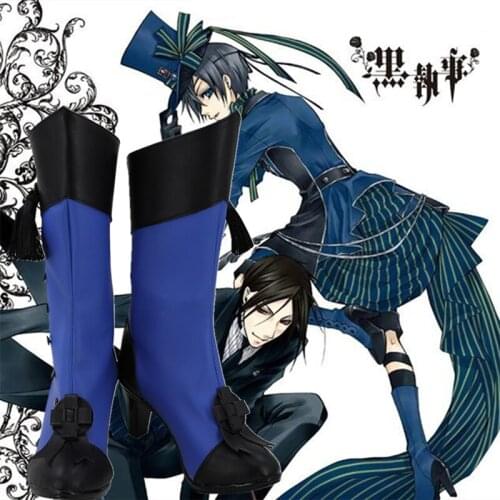 Anime Black Butler Ciel Phantomhive Cosplay Blue Peacock Dress Shoes Blue Boots Custom Made