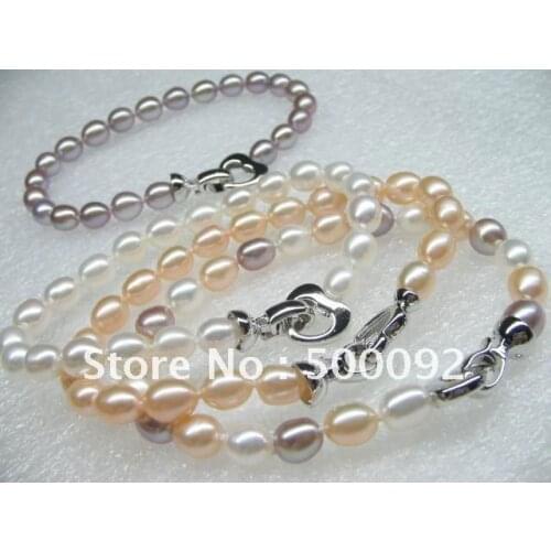 Fine mixed rice Freshwater pearl Bracelet free shipping