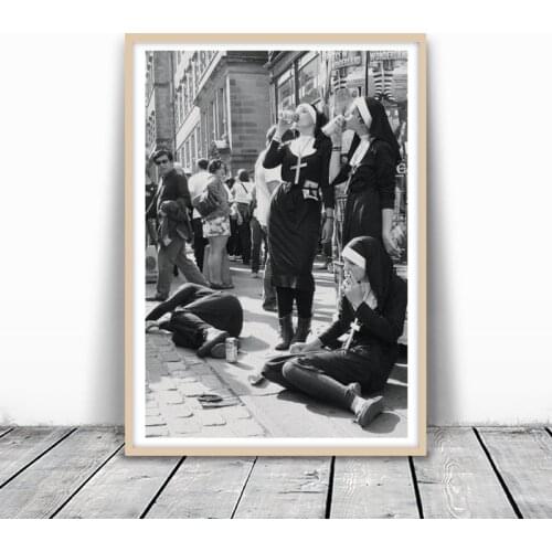 Rebellious Nuns Canvas Painting Black and White Photography Posters and Prints Nuns Smoking Wall Art Picture for Home Decoration