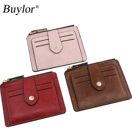 Buylor Fashion Credit ID Card Holder Slim Leather Wallet With Coin Pocket Man Money Bag Case For Men Mini Women Business Purse