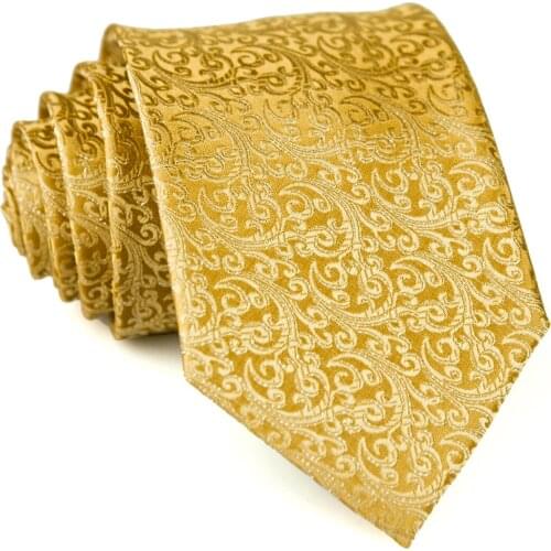 Floral Solid Gold Yellow Mens Tie Neckties 100% Silk Jacquard Woven Suit Gift For Men Casual Formal Business Wedding