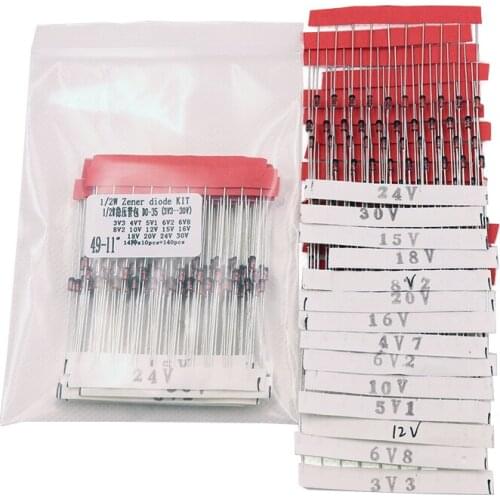 1/2w 0.5W Zener Diode 3.3-30V 14values*10pcs=140pcs Assorted Assortment Set New electronic diy kit