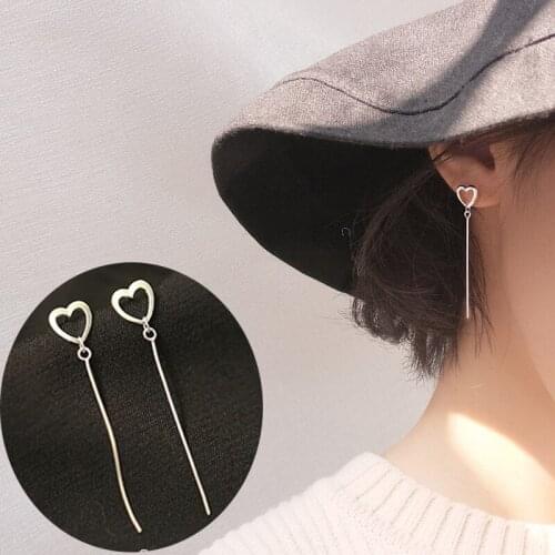 Long Chain Hollow Heart Dangle Earrings 925 Sterling Tassel Chain Simple and Dainty Women Girls Earring Jewelry Gifts