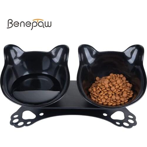 Benepaw Double Raised Cat Bowls Eco-friendly Tilted Removable Food Water Pet Feeder Non-Slip Rubber Base Stand Easy To Clean