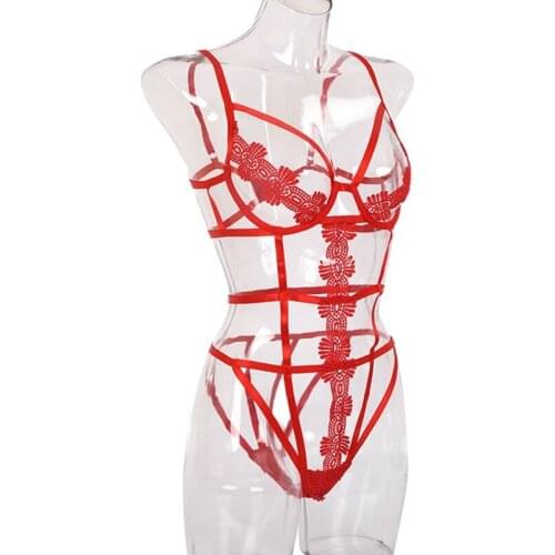 Exotic Underwear Set for Women Sex Lingerie Set Perspective Lace Halter Bralette Open Bra Open Crotch Panties Fishnet Lingerie