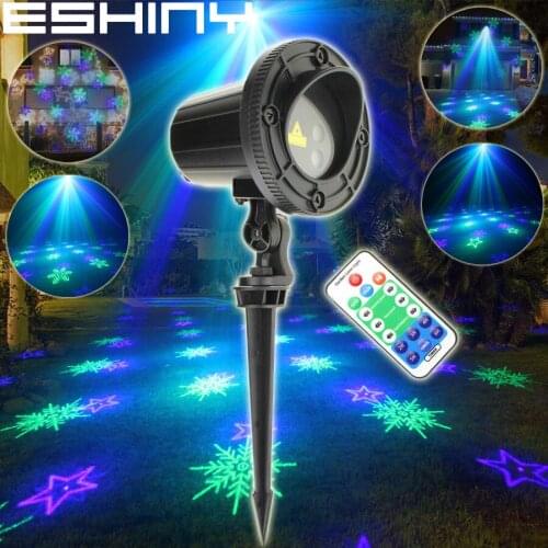 ESHINY Outdoor IP44 Green Blue Laser 6 Snowflake Patterns Holiday Party Bar Xmas Tree House Wall Landscape Garden Light N75T227