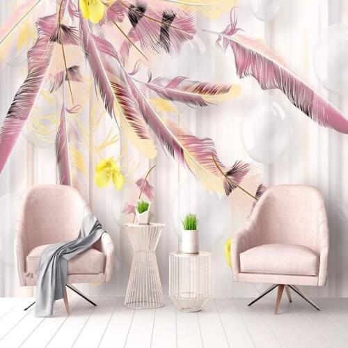 Photo Wallpaper for Walls 3 D Nordic Simple Living Room Bedroom Desktops Wall Mural for Walls Light Pink Feather Moder Wallpaper