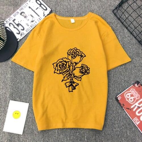 Womens T-shirt Flower Print Ladies T-shirt O-neck Harajuku Graphic T-shirt Short Sleeve Summer Top T-shirt Women
