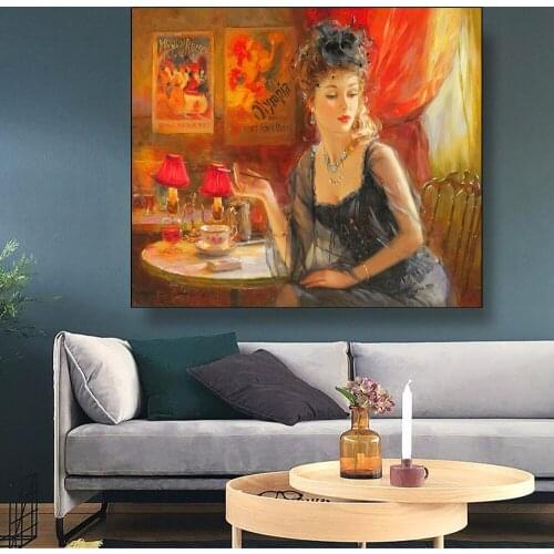 Canvas Oil painting Konstantin Razumov"Fashionable Lady Holding A Cigarette"Wall Art Aesthetic Print Poster Home Decoration