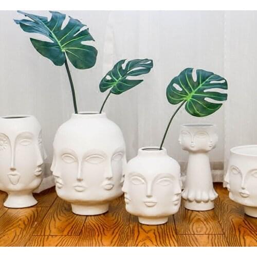 Creative Face Ceramic Vase Flowers, Artificial Flowers, Decorative White Vase Nordic Decoration Home